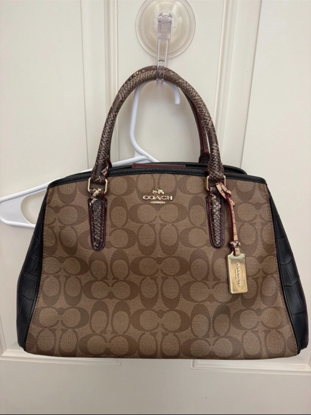 Coach Brown Signature Canvas Satchel with Black Accents